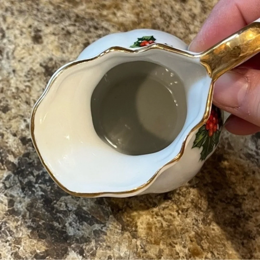 Vintage Lefton China Creamer Mini Pitcher with Hand Painted Holly Berry Design